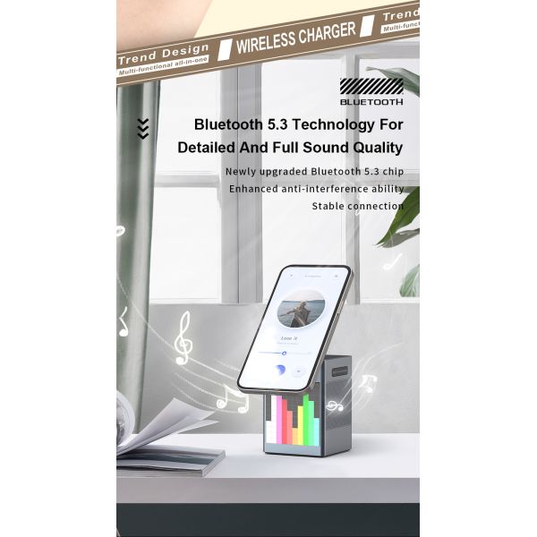 APP Controlled RGB Alarm Clock 15W Fast Charging Station 6 In 1 Magnetic Wireless Charger For Mobile Phones