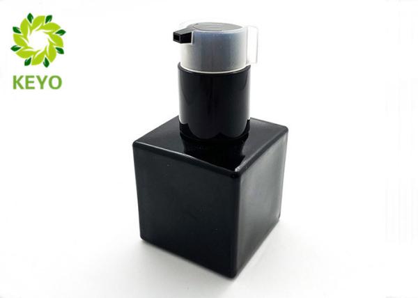 Black Square Glass Bottle With Lock Pump For Cosmetic Package