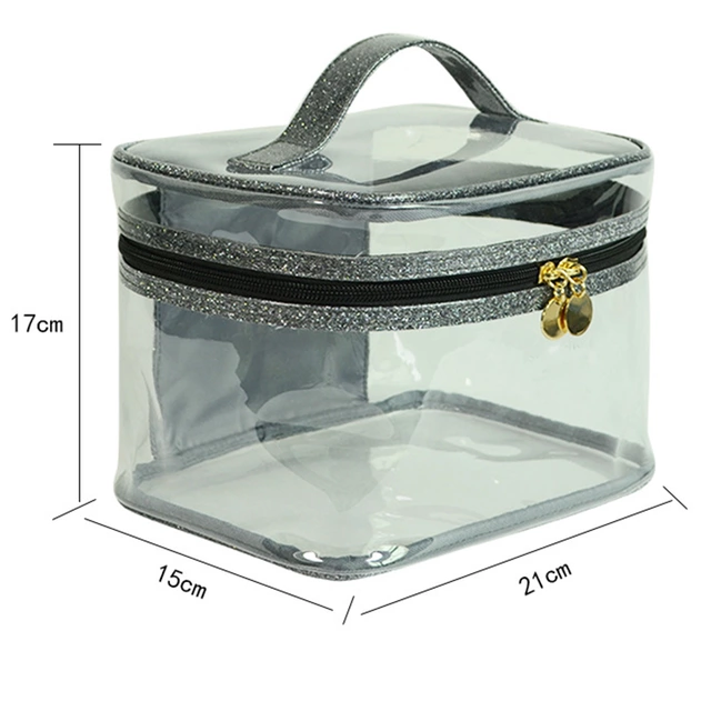 Waterproof Durable Glitter Grey PVC Cosmetic Bag