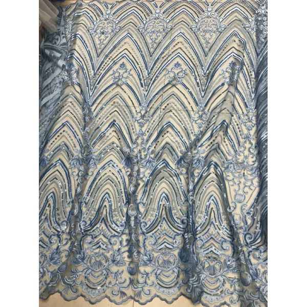 Wedding Dress Sequin Lace Fabric / Floral Embroidered Mesh Fabric