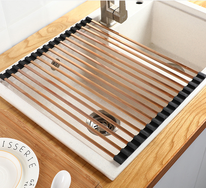 Foldable 0.97KG Steel Kitchen Basket Rack Titanium Square