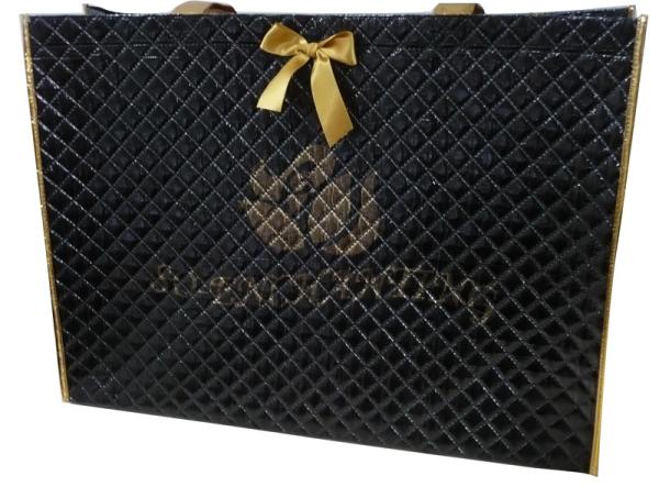 Black 75g Quilted Square Veins Bag, Non Woven Carry Bag With Printing Logo For Packaging