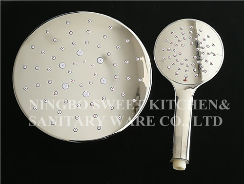 ABS material Self-cleaning chrome plating shower head hand shower set round overhead shower rain shower bathroom shower