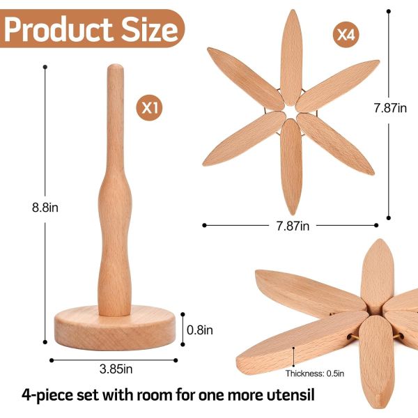 Silk-screen Printed Beech Wood Coaster and Holder for Hot Dishes Tree Shape Trivet Set