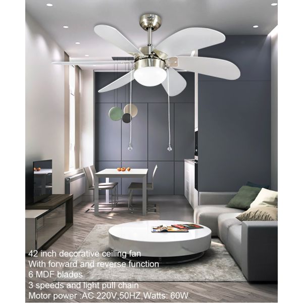 42 polegadas MDF reversível lâmina candelabro ventilador teto ventilador luz sem suporte dimmer