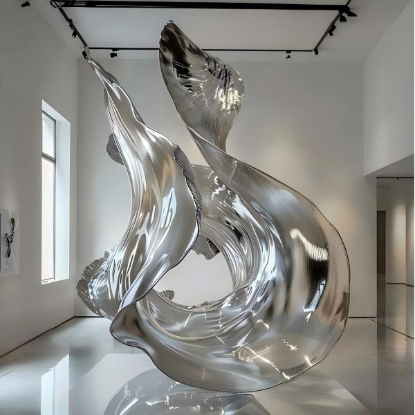 Customizable Stainless Steel Sculpture with Polished Mirror Surface and Hand-Forged Craftsmanship