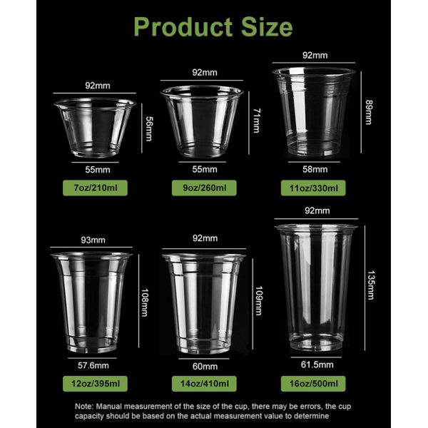 Clear 12oz / 14oz / 16oz PET 92mm Cold Drink Plastic Cups With Logo