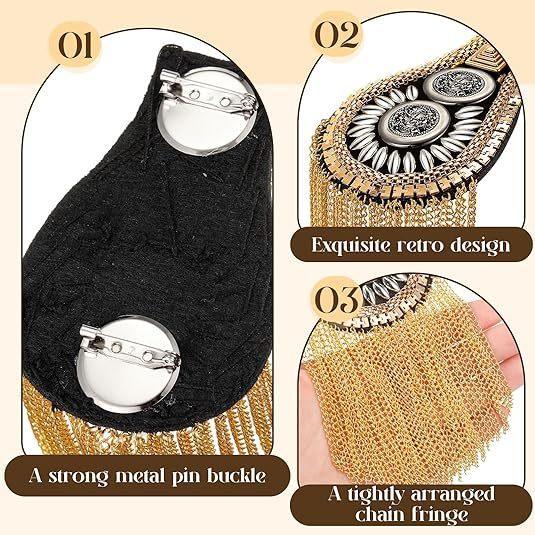 Blazer Shoulder Epaulets Tassel Chain Epaulet Punk Fringe Shoulder Badge Epaulet/Kpop Fringed/Tassel Metal Punk Shoulder Epaulette/Dpikes Brooch