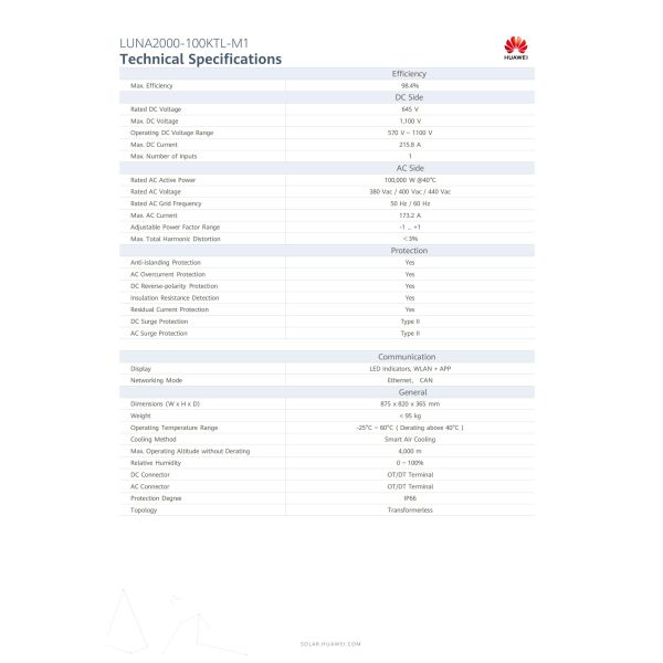 100kw On Grid DC/AC Inverter for Commercial Solar Energy Storage System by Hua Wei