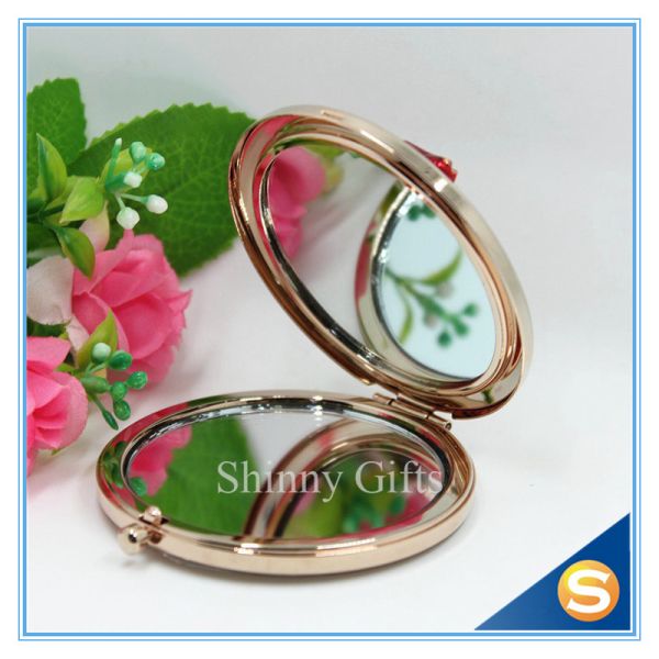 Shinny Gifts Crystal Animal Design Folding Double Side Make up Mirror Metal Compact Mirror