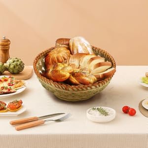 Natural Bamboo Bread Baskets, 3 Pack Hand Woven Round Fruit Baskets For Serving, Handmade Picnic Basket, Wicker Decoration Storage For Living Room Kitchen Restaurant