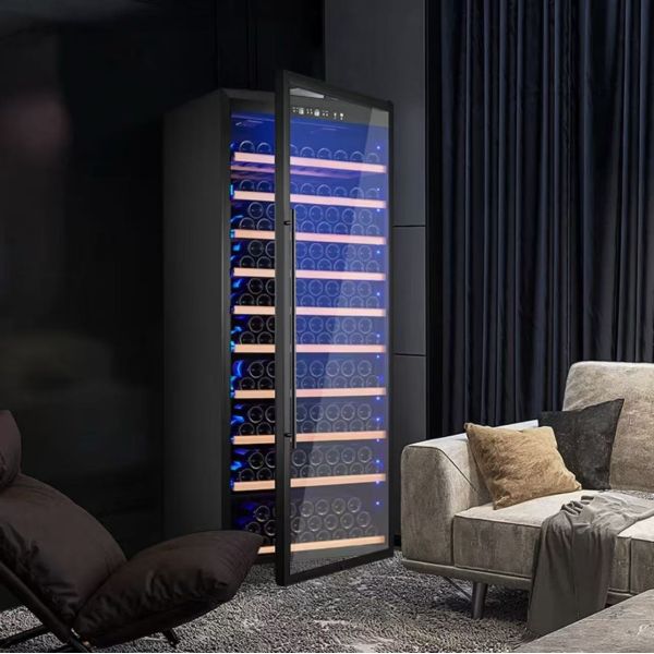 Smart Digital Temperature Control Lockable Dual Glass Door Wood Wine Cooler Cabinet with Less than 42 dB Noise