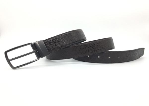 Brown / Black Color Mens Reversible Belt 3.3m Width With Croc And Grainy Pattern Strap