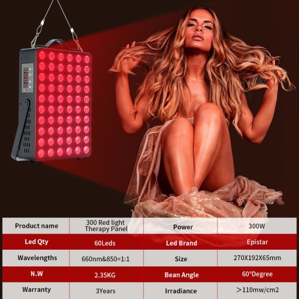 300W Red Infrared Light Therapy Panel 660Nm 850Nm Whitening Body
