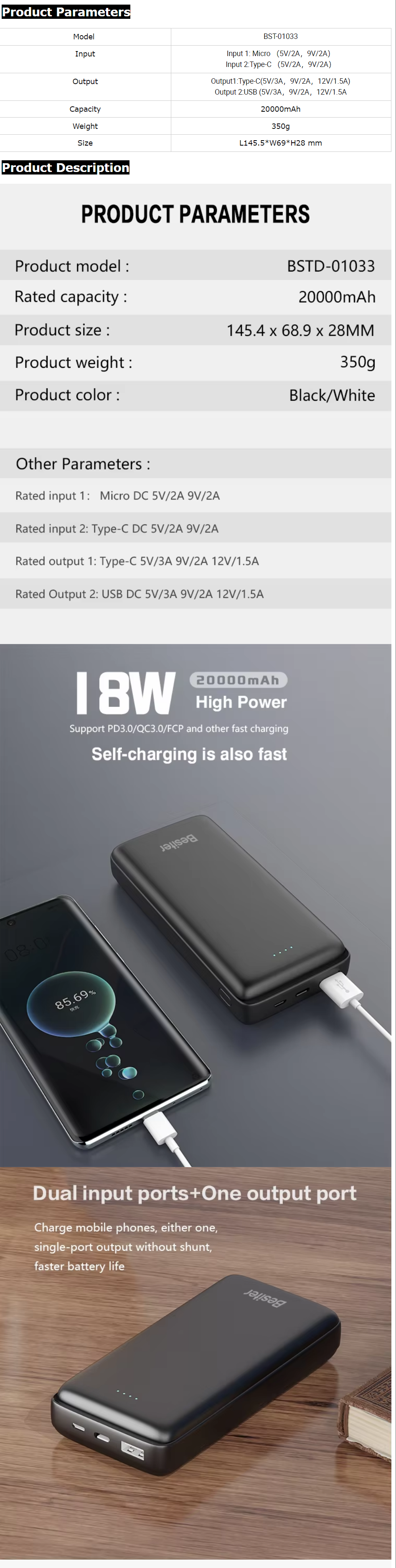 20000mAh Ultra-Thin Polymer Power Bank with Skin Touch Dual Inputs & Outputs Featuring LI-Polymer Battery Power Bank