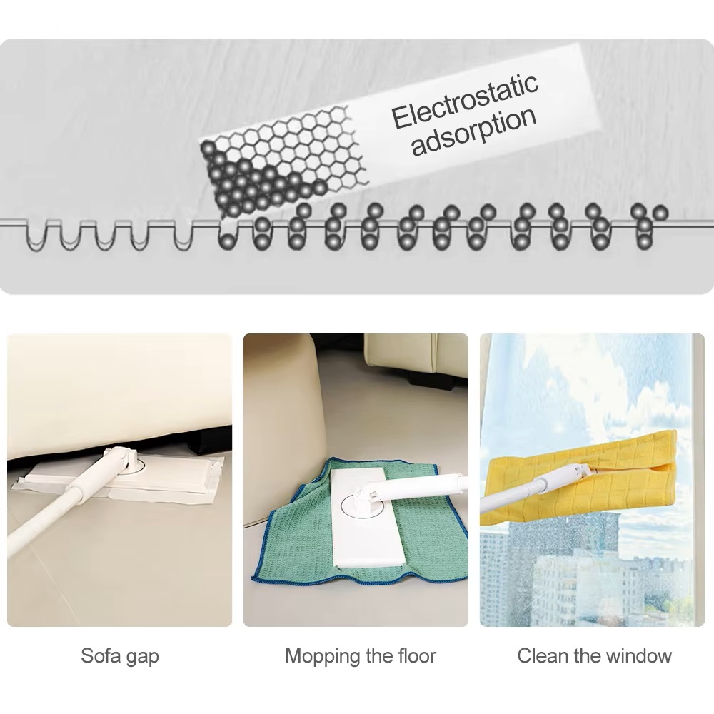 Automatic Clamping Mop Snap Grip Hands-Free Disposable Wipe Flat Mops