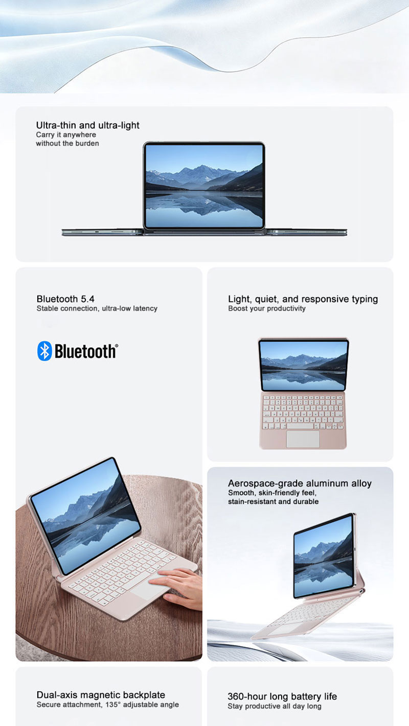 Aluminum Alloy Waterproof Ultra-Slim Backlit Keyboard Case for iPad 11/12.9/13 BT Smart Keyboard Cover OEM Supported