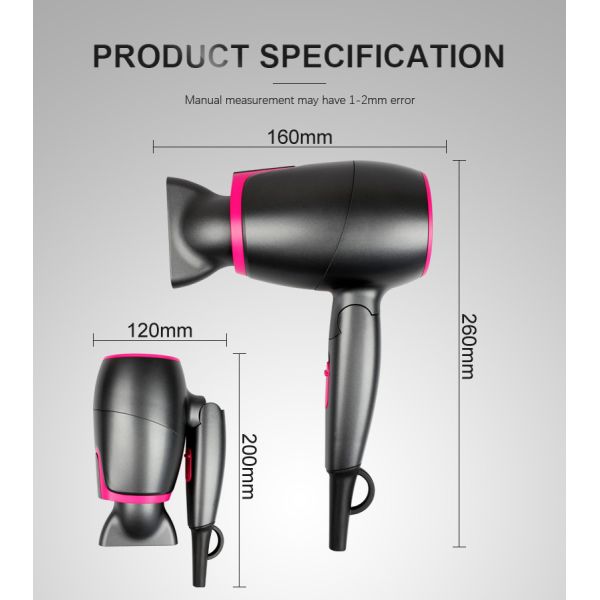 Household Small Folding Travel Hair Dryer 1000W Negative ion Plastic Material