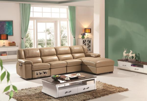 sectional genuine leather home corner sofa with one unit recliner