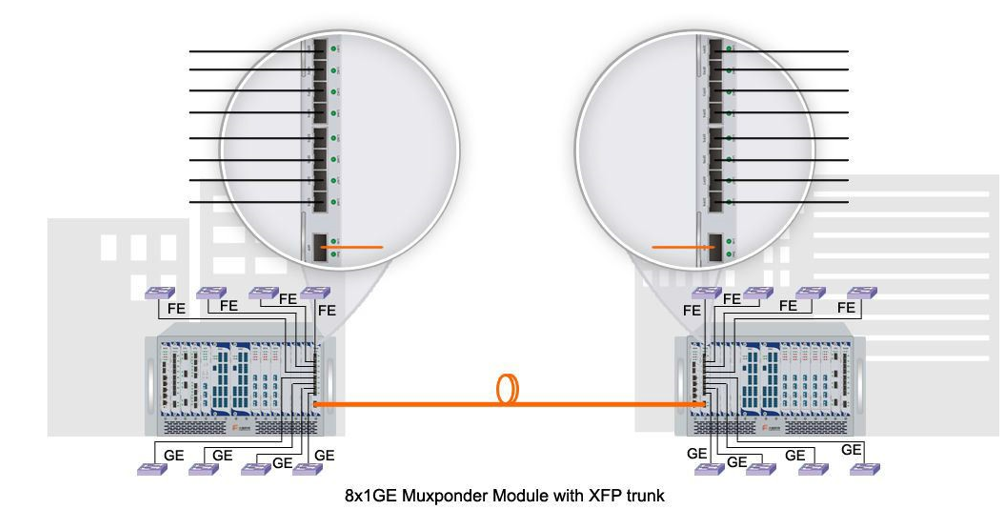 8 *1.25G SFP Slot to 1*10G XFP Slot Line card (Support 6U/2.5U/1U management Rack)