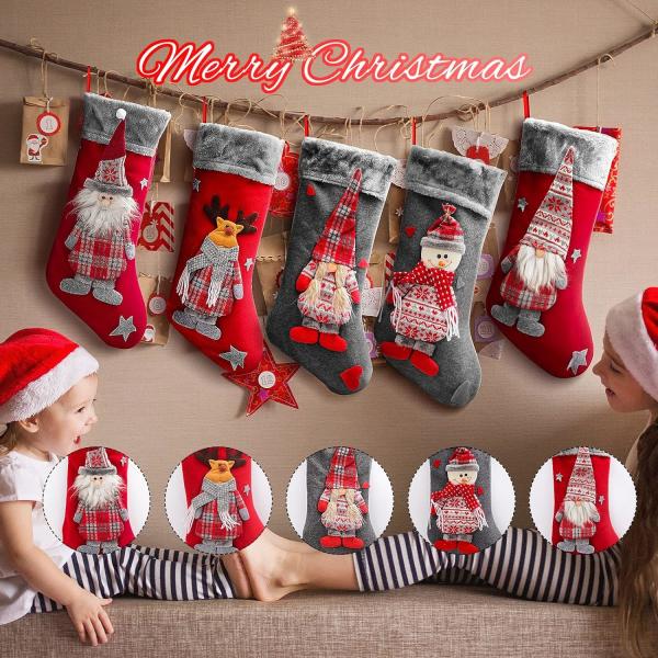 Christmas Stockings Unique 3D Gnomes Xmas Stockings Santa Claus Fireplace Hanging Stockings for Christmas Ornaments