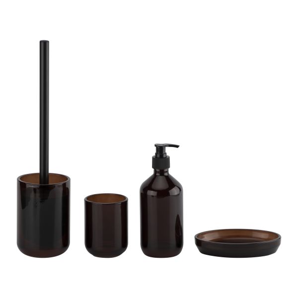 Accessoires de salle de bain en verre ambre Ensemble de pinceau de toilette de forme ronde Porteur de savon à main Dispensateur de savon Porteur de plateau de savon