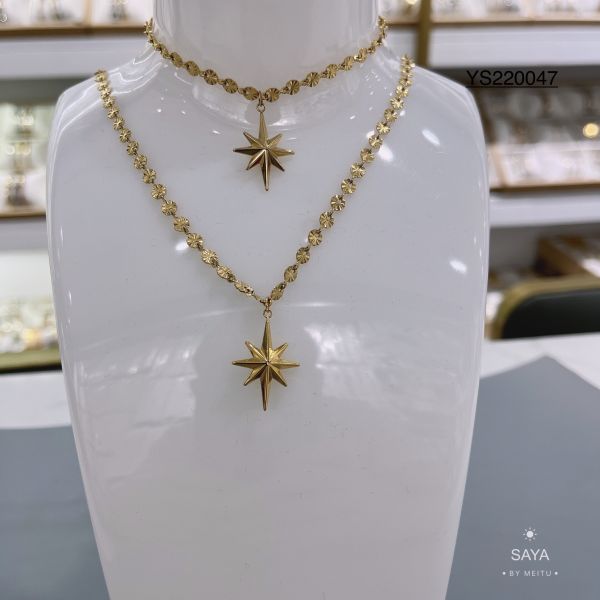 Hexagram Pendant Flower Chain Necklace Couples Stainless Steel Fashion Jewelry