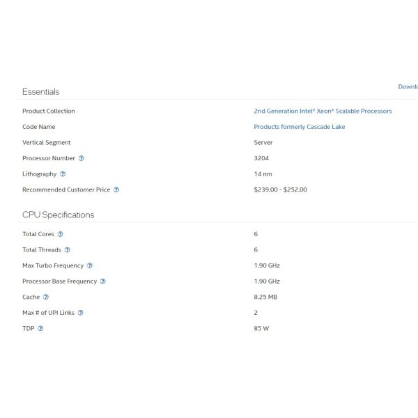 Server CPU Xeon Intel 3204 1.90 GHz GOLD 6336Y 2.4GHz OEM