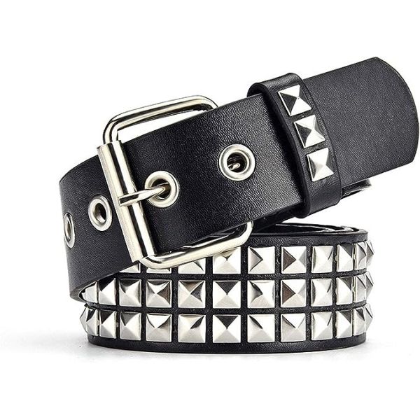 Unisex Western Belt with Ordinary Style Width 2-4cm Iron Buckle Rivet Punk Design