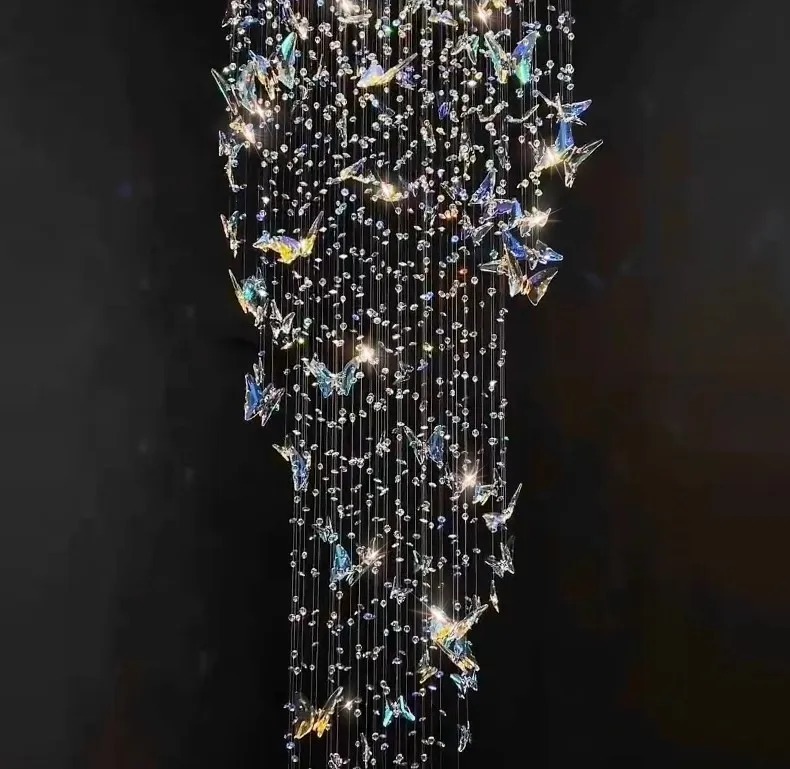 Butterfly Crystal Chandelier Living Room Crystal Staircase Pendant Light Indoor Large LED Lights(WH-NC-165)