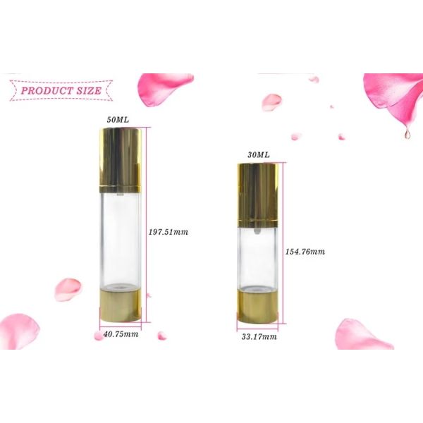 Shiny Gold Airless Pump Bottles Serum Cosmetic Bottle Multiple Size Travel Bottle