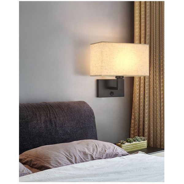 Surface mounted hotel wall lamp bedroom indoor fabric shade bedroom bedhead wall light USB bedside wall light