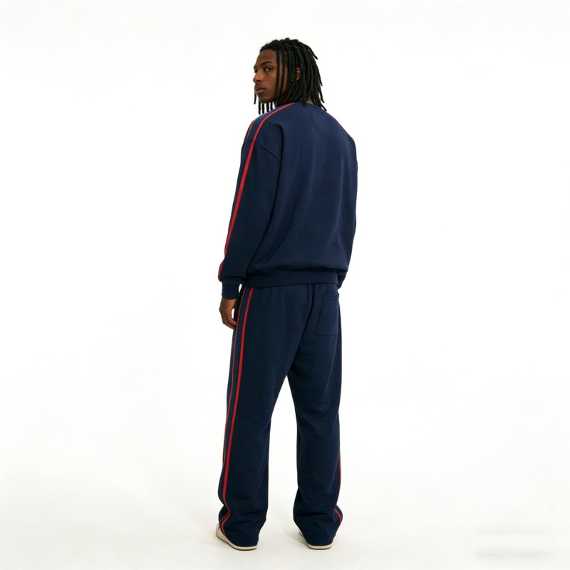 Custom Heavyweight 100%cotton Side Stripe Crewneck Tracksuit