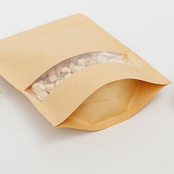 kraft paper bag for nut Kraft standing zipper bag transparent window