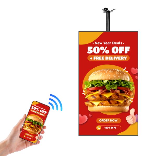 Narrow Bezel Cafe Restaurant Digital Menu Board Wall Mounted Hanging 4K UHD Commercial Display