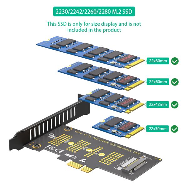 M.2 NVMe SSD to PCIe X1 Adapter Card with High Speed Data Transmission and PCIE 3.0 X4 Support for 2230-2280 Size SSDs