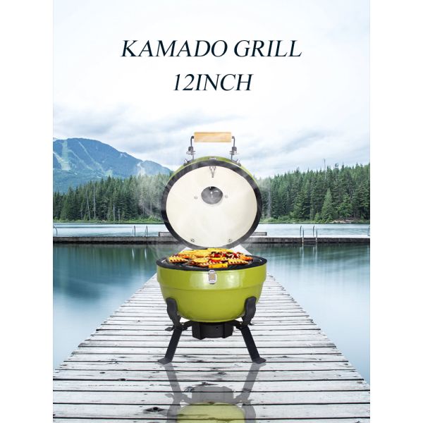 Kimstone 12 Inch Mini  Barbecue Kamado Portable Tandoor Clay Oven Charcoal BBQ Grill Table Smoker