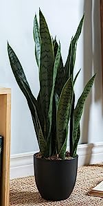 Artificial Snake Plant 26 inches Fake Sansevieria Artificial Potted Plants for Indoor and Outdoor, Home, Office