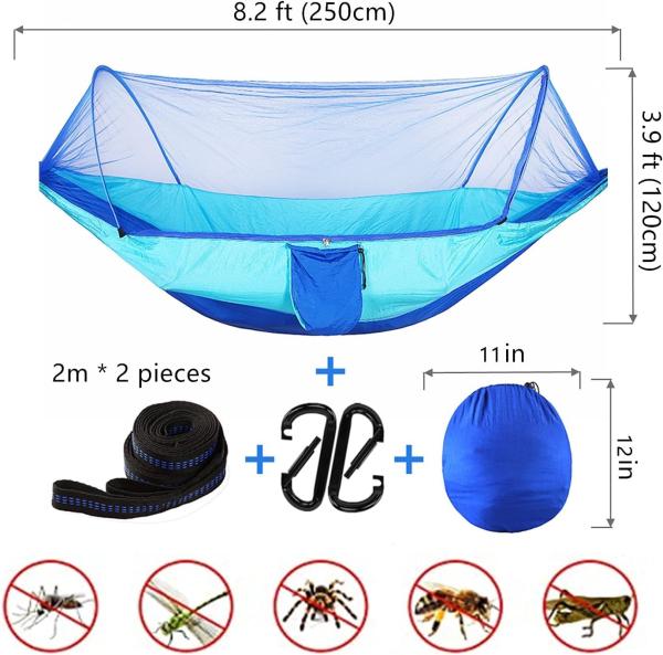 Camping Hammock with Mosquito Net, Hammocks with 13ft Tree Straps Carabiners, Automatic Quick Open Outdoor
