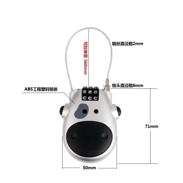 Hot Selling Rarlux F8106 ABS Outdoor 50mm Cute Telescopic Combination Code Padlock for Helmet Luggage Rack