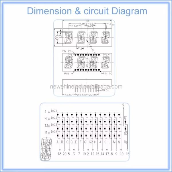 0.52 Inch 4 digit 14 Segment LED Alphanumeric Display