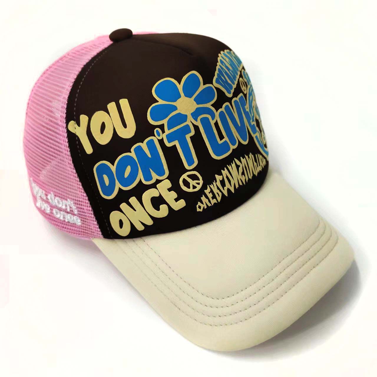 Two Tone Mesh Foam Custom 3D Embroidery Trucker Hats Powder Puff Print Special Mixed Colors