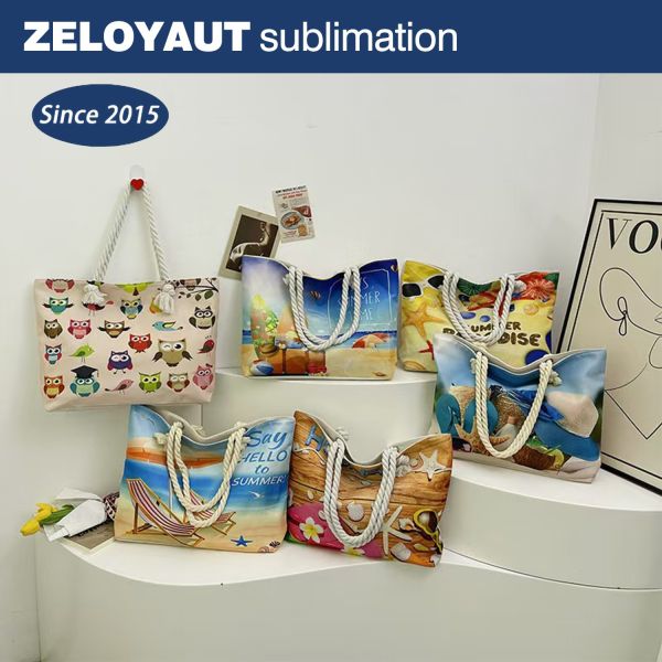 Wholesale Sublimation Blanks High Quality Hot Sales Sublimation Twine Knot Straps Flax Beach Tote Bag Custom Shopping Handbag