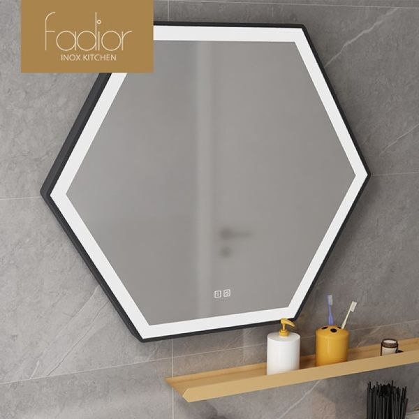 Стенный ванный шкаф из нержавеющей стали с шестиугольным светодиодным зеркалом