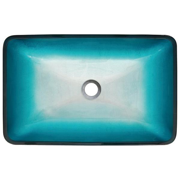 Dissipador azul de vidro moderado 560 * 360 * 110mm da embarcação do retângulo com torneira