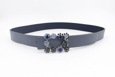 Adjustable Size Womens Dressy Rhinestone Belts 2.9cm Width With Blue Reshinestone Buckle