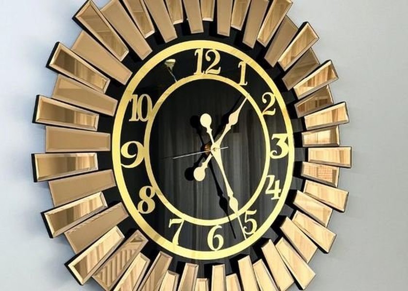 Opulent Copper Mirror Wall Clock with Silent Movement and Customizable Design