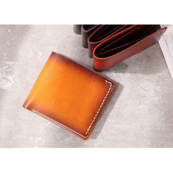 Yellow Bifold Wallet Vegetable Tanned Genuine Leather Wallets for Men
