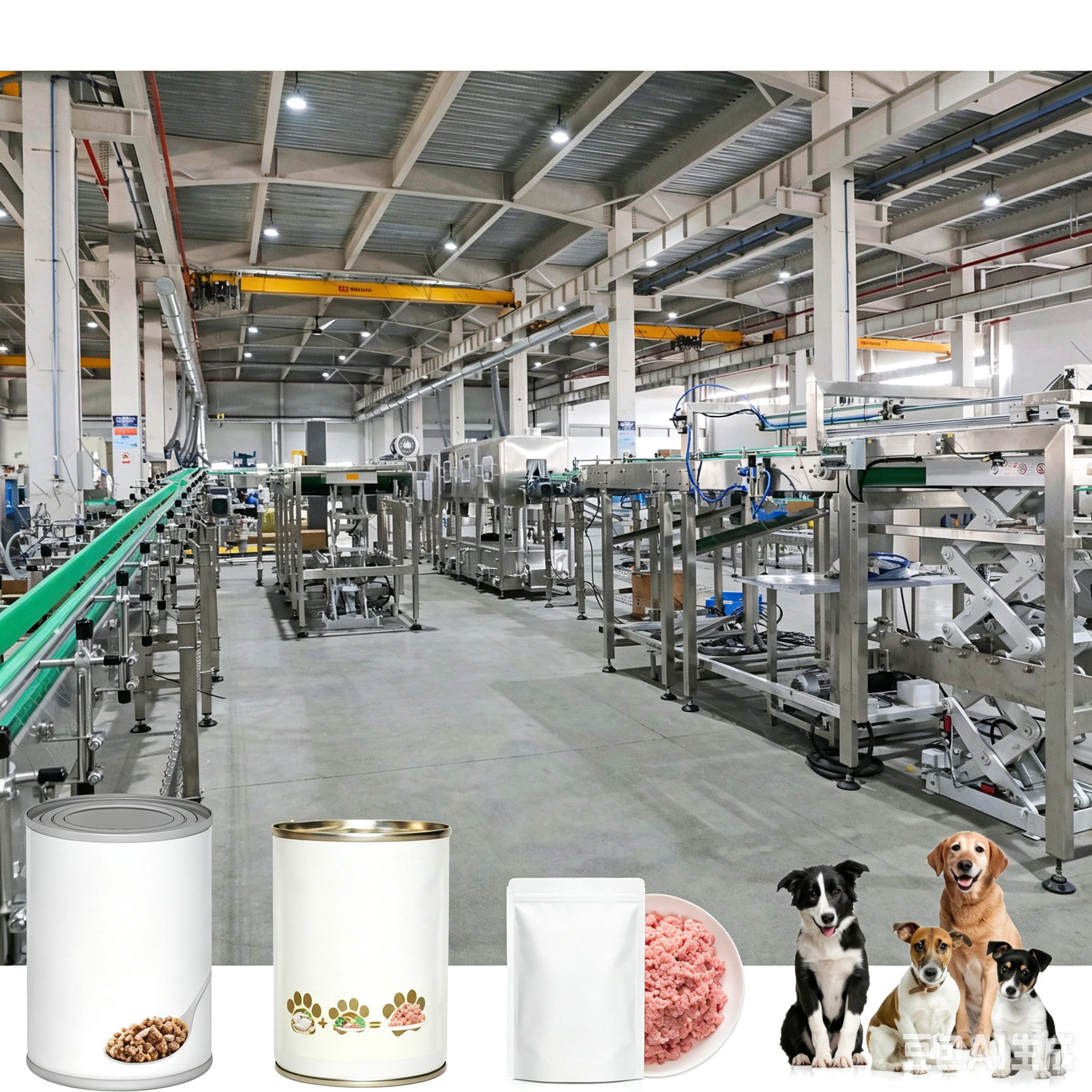 380V Fully Automatic Canned Cat Food Production Line with 304 Stainless Steel and PLC Control for 50-200 cans/min