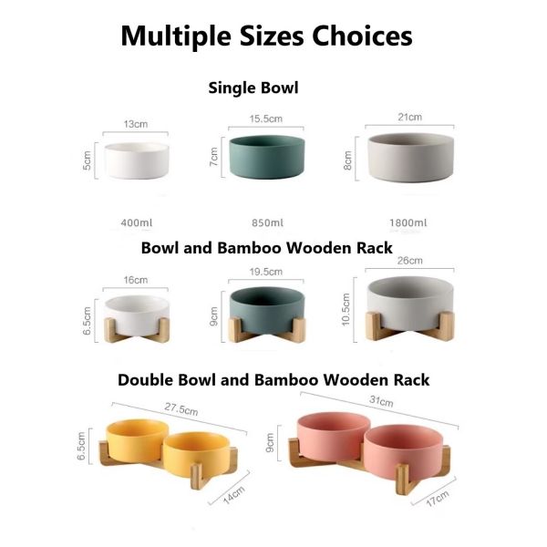 Ceramic Pet Feed Bowl With Wooden Stand Dog Food Drinking Bowl Dish